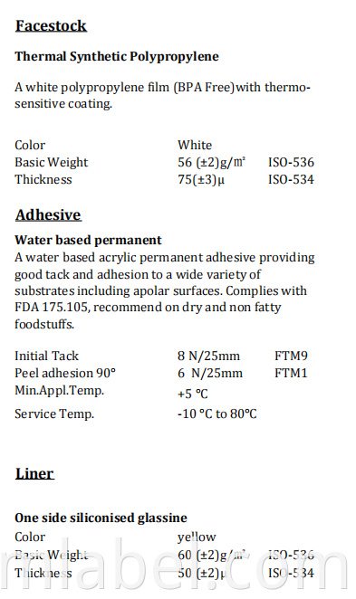 Thermal Synthetic Polypropylene Water Based Permanent Yellow Glassine